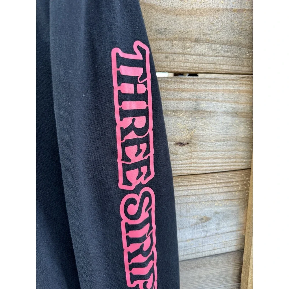 Adidas Three Stripes Black Sweatshirt With White Logo Words On Sleeves Size Larg